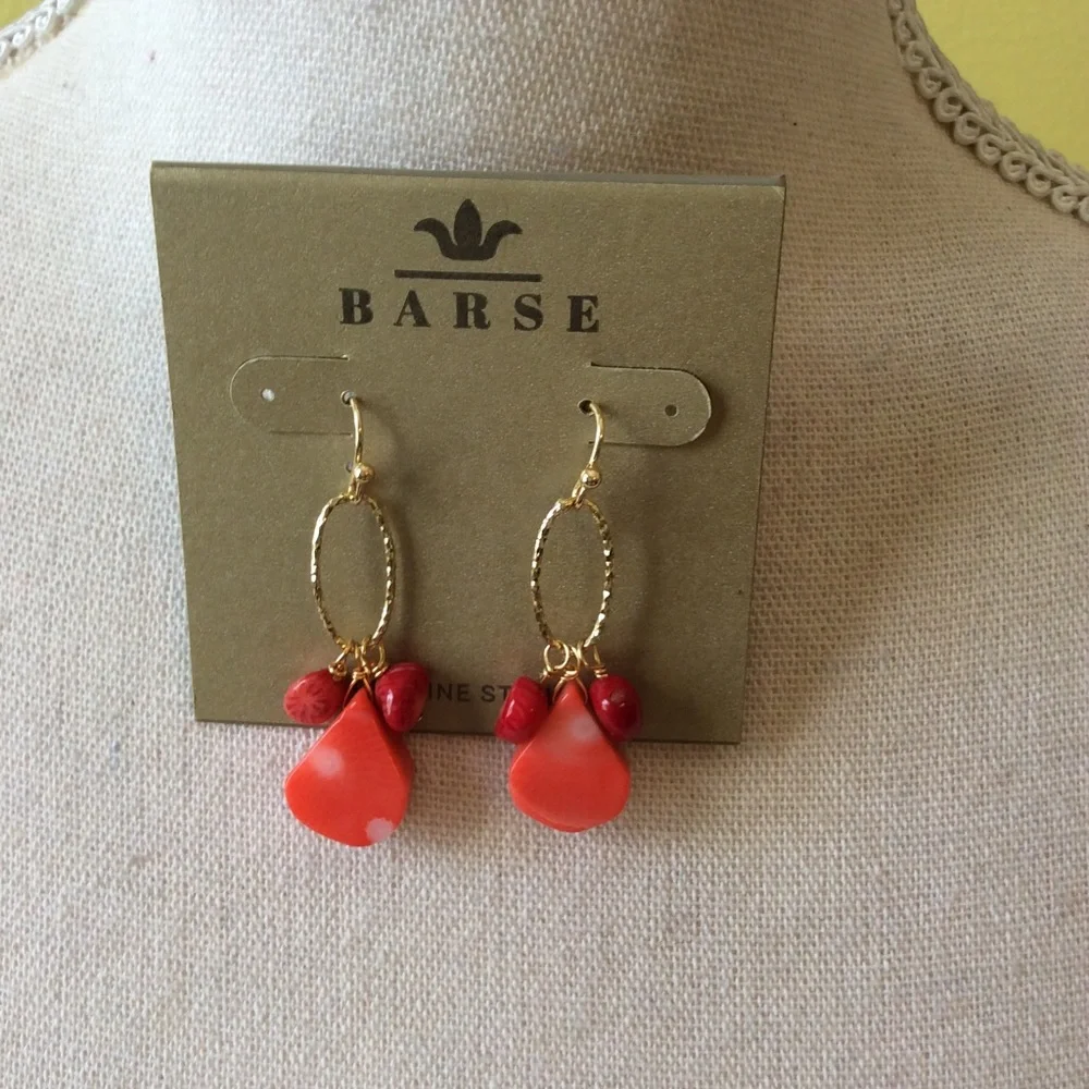 Barse NWT Pretty Gold Earrings with Genuine Stones - Picture 1 of 3